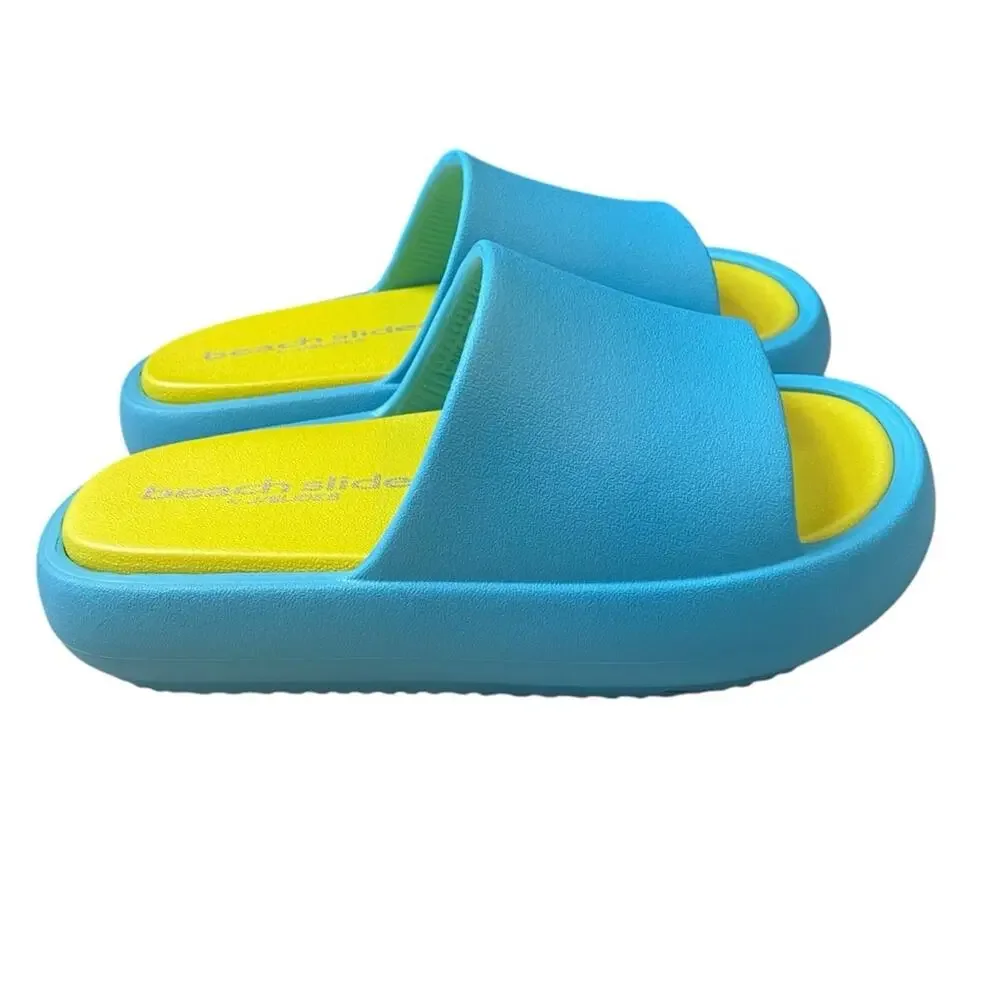 J Slides Squish Turquoise Yellow Beach‎ Slides NWT Size 6